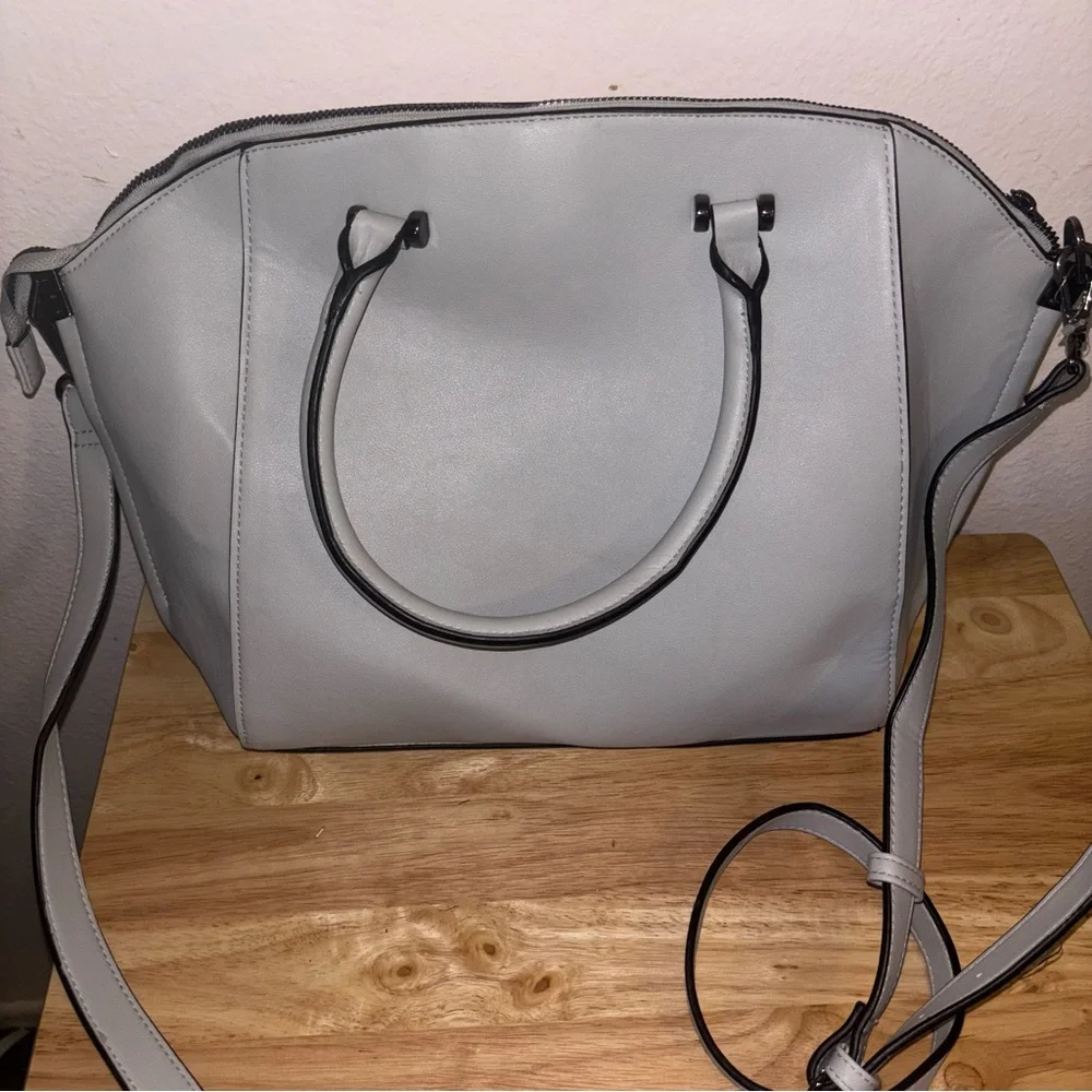 Structured Large Light Gray Satchel, Purse with Shoulder Strap